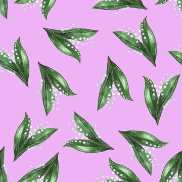 Lily of the valley hink background seamless pattern