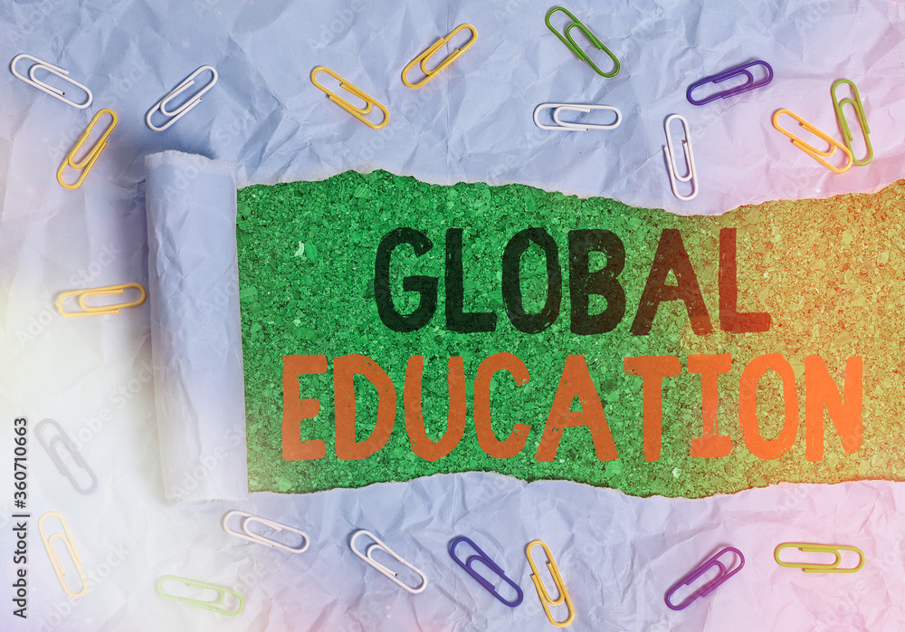 Poster writing note showing global education. business concept for interdisciplinary approach to learning c