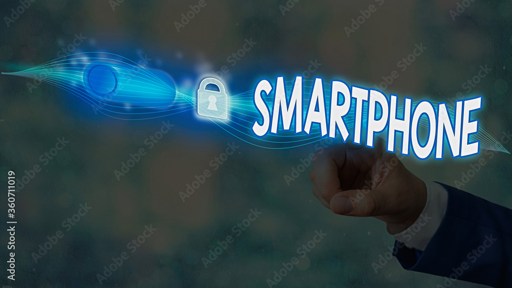 Aufkleber text sign showing smartphone. business photo showcasing a mobile phone that performs many of the com