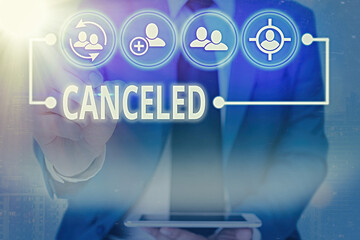 Writing note showing Canceled. Business concept for to decide not to conduct or perform something...