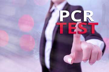Writing note showing Pcr Test. Business concept for qualitative detection of viral genome within the short seqeunce of DNA Touch screen digital marking important details in business