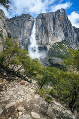 hiking the upper yosemite falls trail in yosemite national park in california, usa