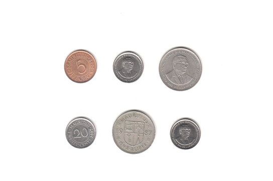 Mauritius coin of 5, 20 cents and 1 rupee.