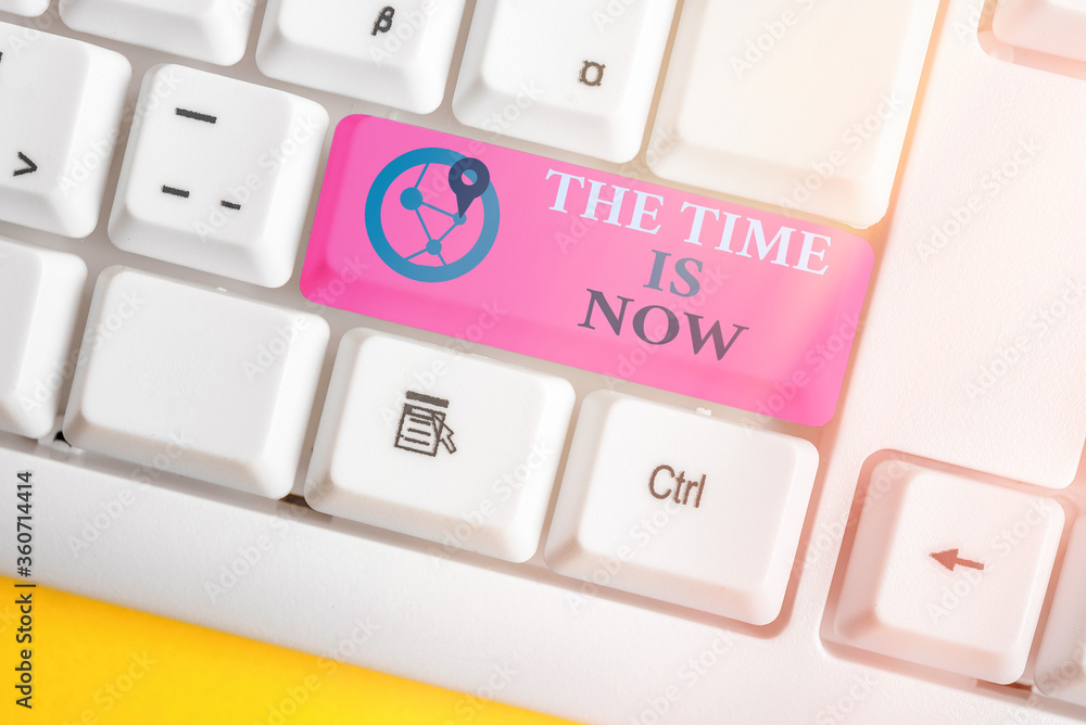 Poster handwriting text writing the time is now. conceptual photo that we must act immediately if we want s