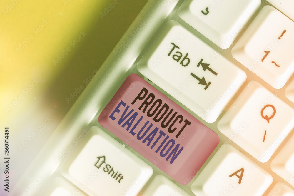 Poster writing note showing product evaluation. business concept for kind of opinion was in the evaluator v