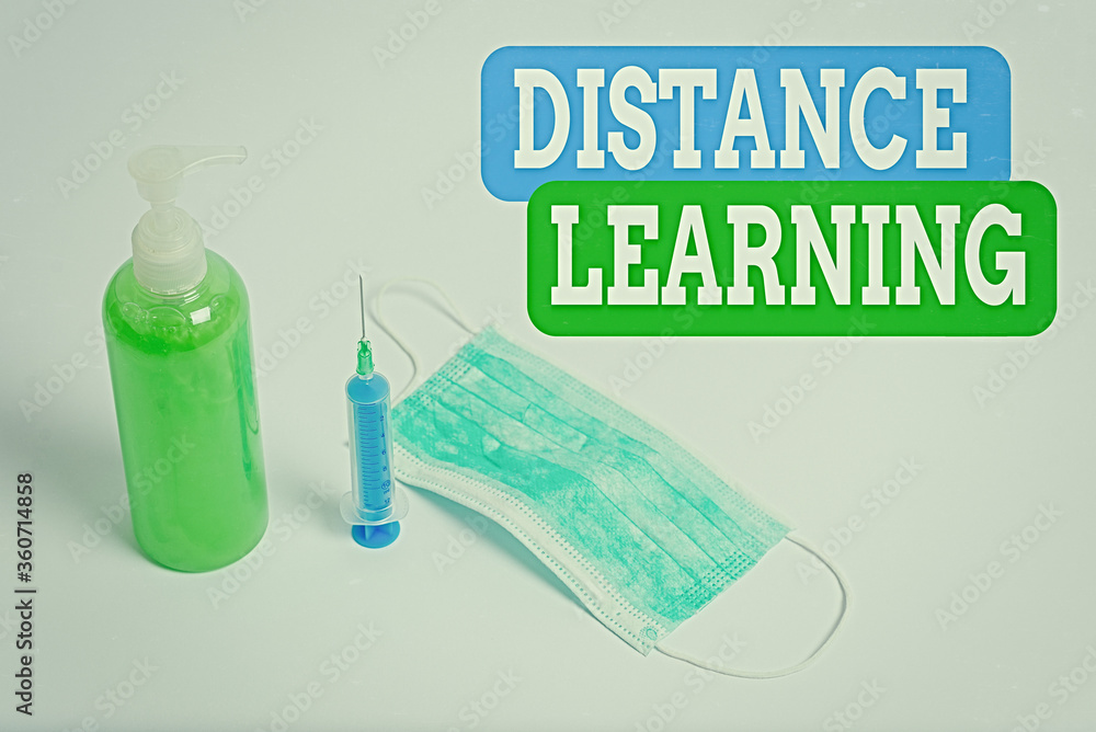 Aufkleber writing note showing distance learning. business concept for educational lectures broadcasted over t