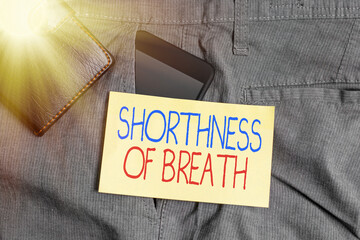 Word writing text Shorthness Of Breath. Business photo showcasing intense tightening of the airways...