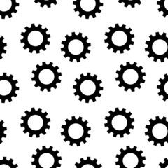 Seamless pattern black machinery mechanism on a white background