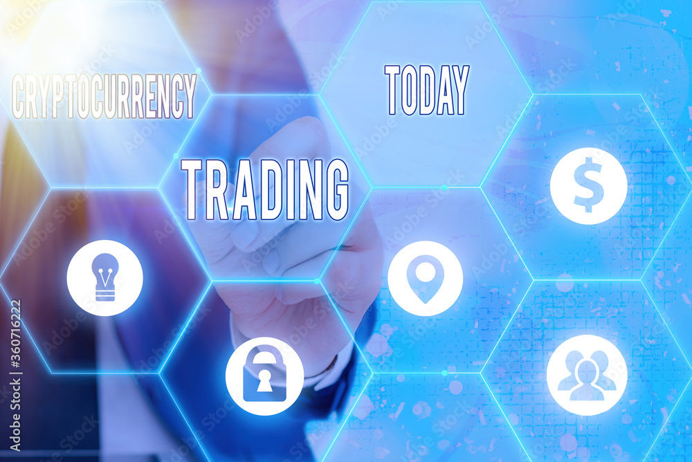 Aufkleber writing note showing cryptocurrency trading. business concept for act speculating on price movements