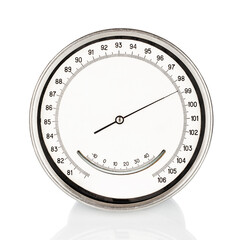 Old round barometer meter isolated over white background. Measuring device