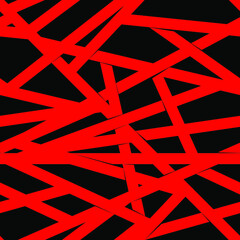 Seamless pattern with red stripes on black background. Ornament with randomly arranged lines 