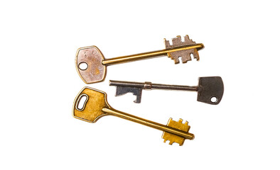 keys to apartment locks on a white background