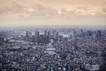 Fototapeta na wymiar Aereal View of Tokyo City Skyline from Sky tree tower in Japan