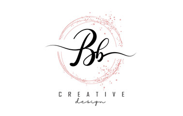 Handwritten BB letter logo with sparkling circles and glitter. - obrazy, fototapety, plakaty