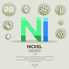 NI (Nickel)The periodic table element,letters and icons,Vector illustration.