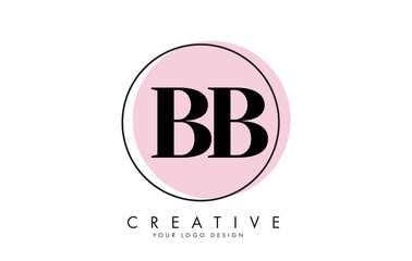Letters BB B Logo with a minimalist design and pink Circle and black frame design.