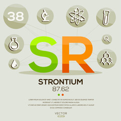 SR (Strontium)The periodic table element,letters and icons,Vector illustration.