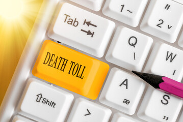 Conceptual hand writing showing Death Toll. Concept meaning the number of deaths resulting from a...