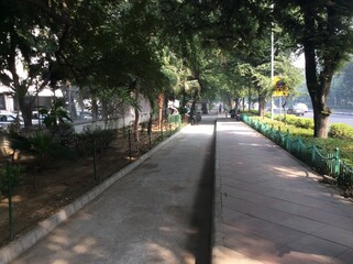A sidewalk along a street in New Delhi, India
