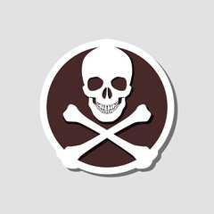 Skull with crossed bones sticker isolated on gray background