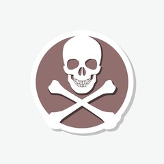 Skull with crossed bones sticker isolated on gray background