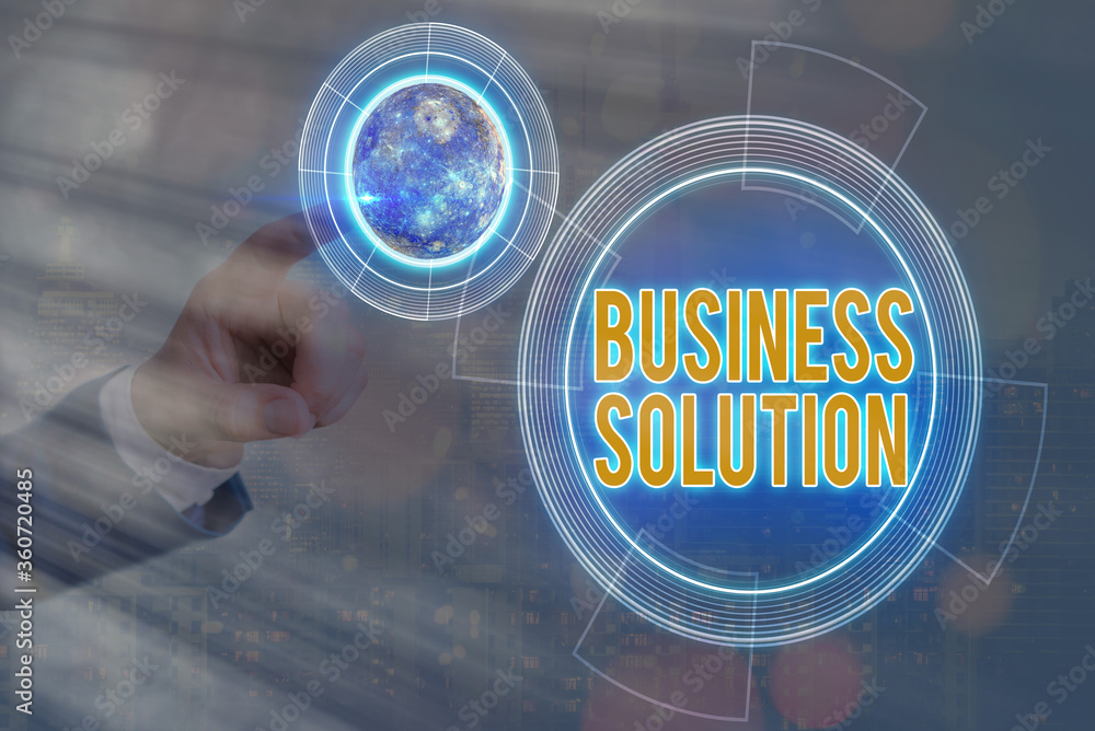 Aufkleber conceptual hand writing showing business solution. concept meaning combination of ideas to help comp