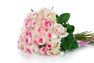 Beautiful roses bouquet isolated on white background. Holidays Flower Concept