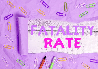 Text sign showing Fatality Rate. Business photo text calculated number of deaths over a specific...