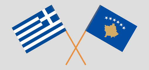 Crossed flags of Kosovo and Greece
