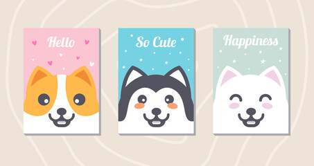 Obraz premium Set cute dog cards with messages