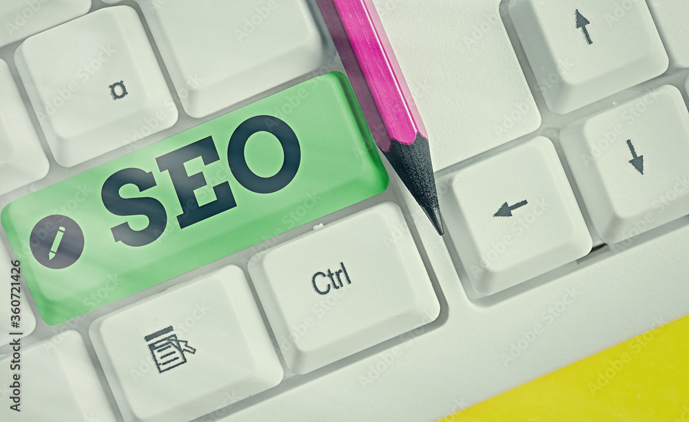 Poster writing note showing seo. business concept for search engine optimization increasing quality and qua