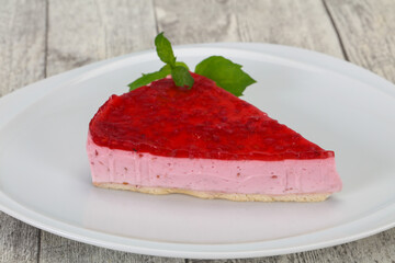 Soft Raspberry cheesecake served mint