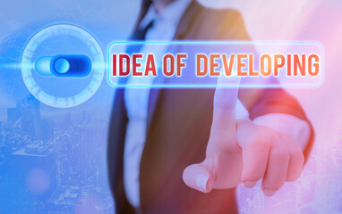 Conceptual hand writing showing Idea Of Developing. Concept meaning Startup launch innovation...