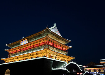 Fototapeta na wymiar Night time at the Drum Tower of Xi'an