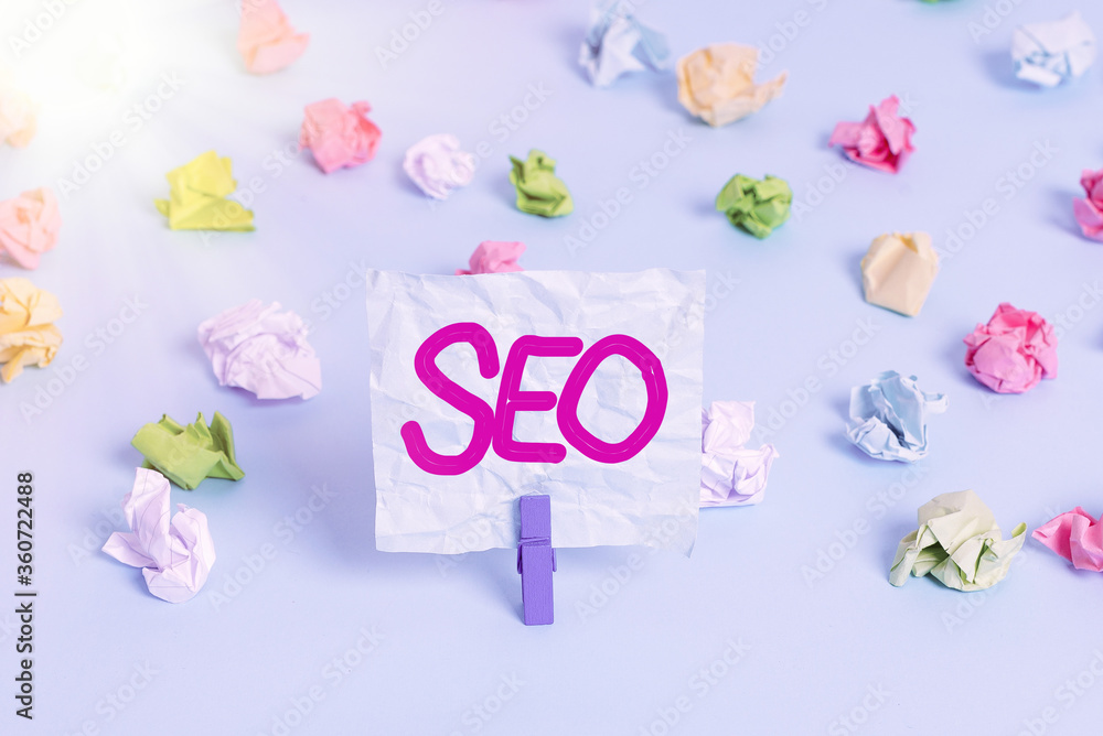Aufkleber handwriting text seo. conceptual photo search engine optimization increasing quality and quantity of