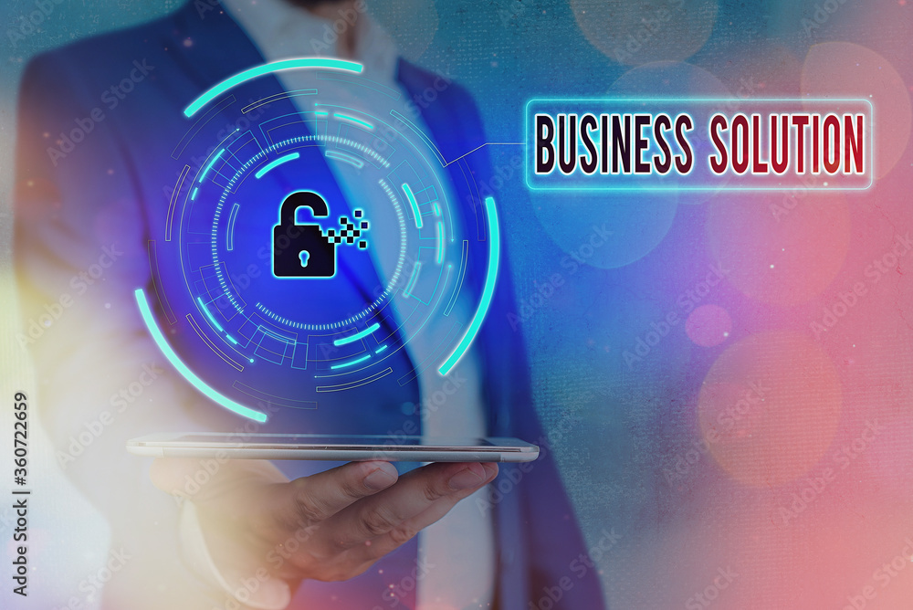 Aufkleber handwriting text business solution. conceptual photo combination of ideas to help company achieve it