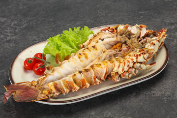 Grilled crayfish in the plate