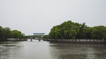 Bridge and landscape in South Lake scenic area in Jiaxing, China