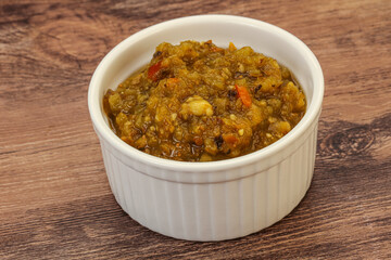 Green spicy sauce in the bowl