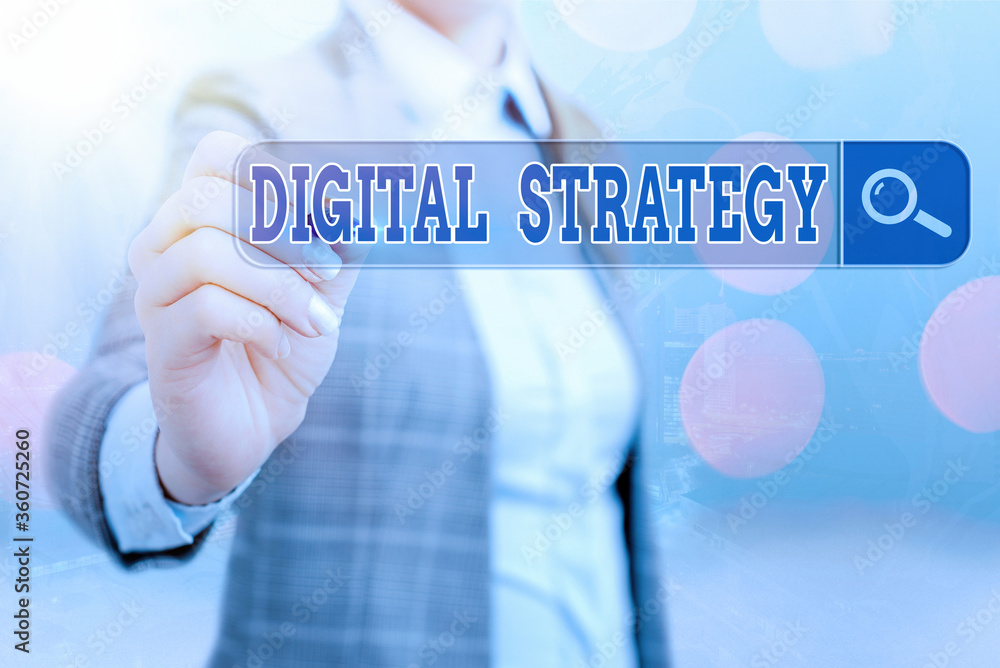 Poster writing note showing digital strategy. business concept for focuses on using technology to improve b