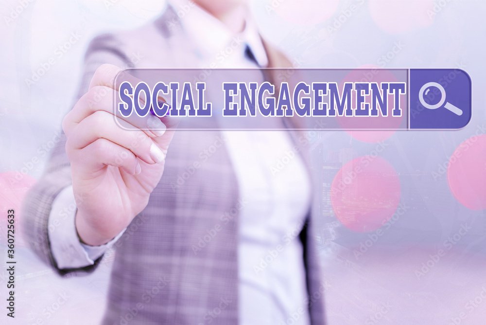 Poster writing note showing social engagement. business concept for refer to degree of participation in a c