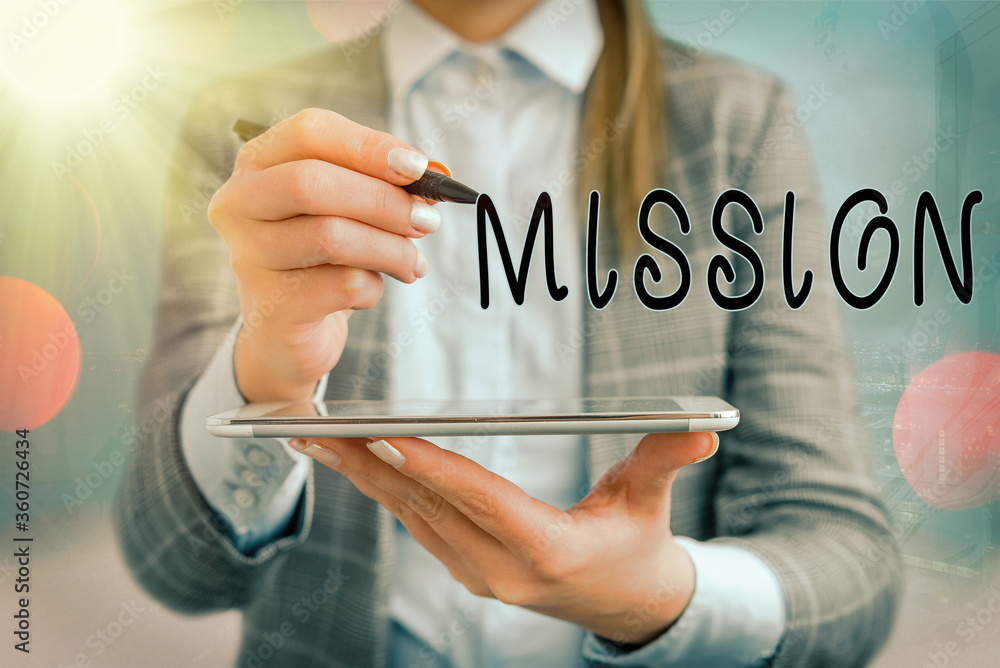 Poster text sign showing mission. business photo text important task are given to do one that involves trav