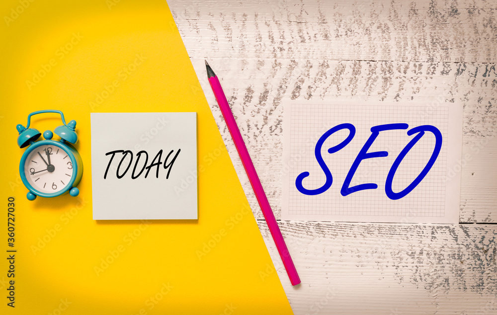 Poster writing note showing seo. business concept for search engine optimization increasing quality and qua