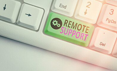 Writing note showing Remote Support. Business concept for type of secure service, which permits...