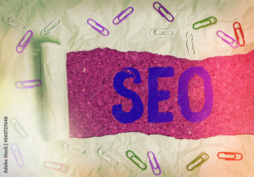 Poster text sign showing seo. business photo showcasing search engine optimization increasing quality and q