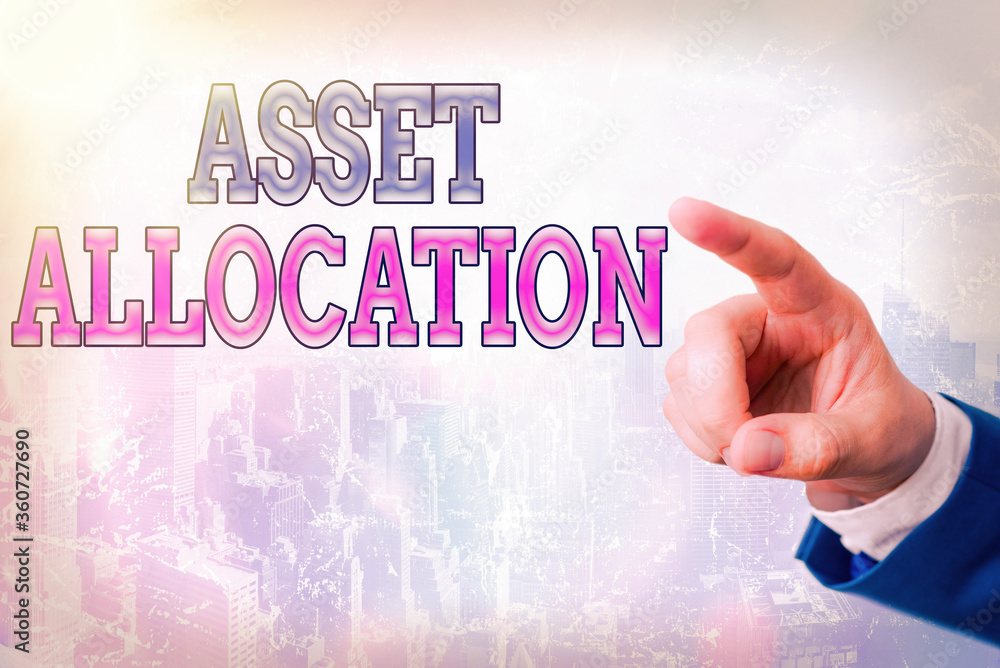 Aufkleber writing note showing asset allocation. business concept for proportion and implementation strategy t