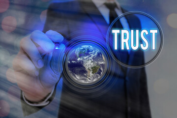 Writing note showing Trust. Business concept for firm belief in the reliability truth ability or...