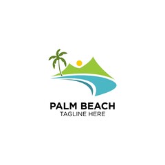 Fototapeta na wymiar Sunset With Beach Logo Design