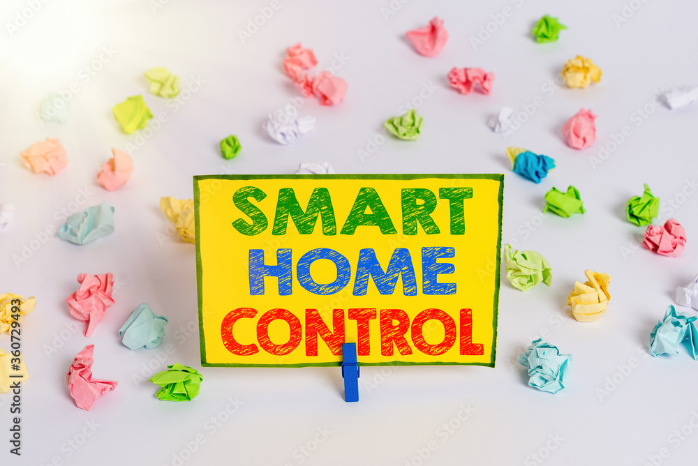 Poster writing note showing smart home control. business concept for internet of things technology of autom