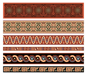 Traditional Native American Aztec Seamless Vector Borders Patterns Set